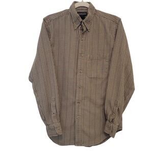Vintage Lands' End Kids Button Down Shirt 14-14 Husky Brown Check Long Sleeve